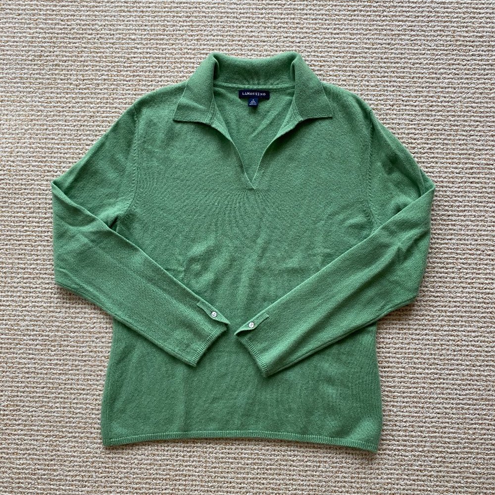 Lands End Beautiful Green Collared Sweater